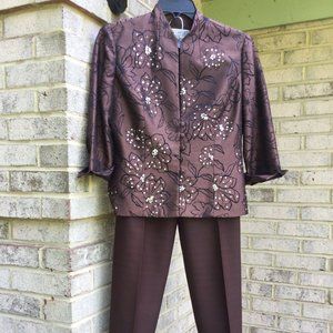Jessica Howard Sequin Brown Jacket-Pant 2ps Set